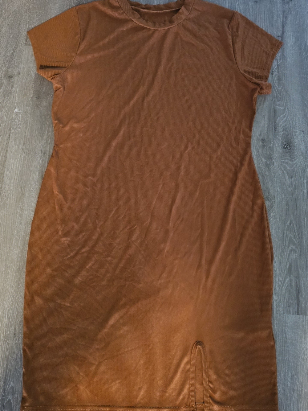 SHEIN Curve Ribbed Midi Dress in Rust Brown
